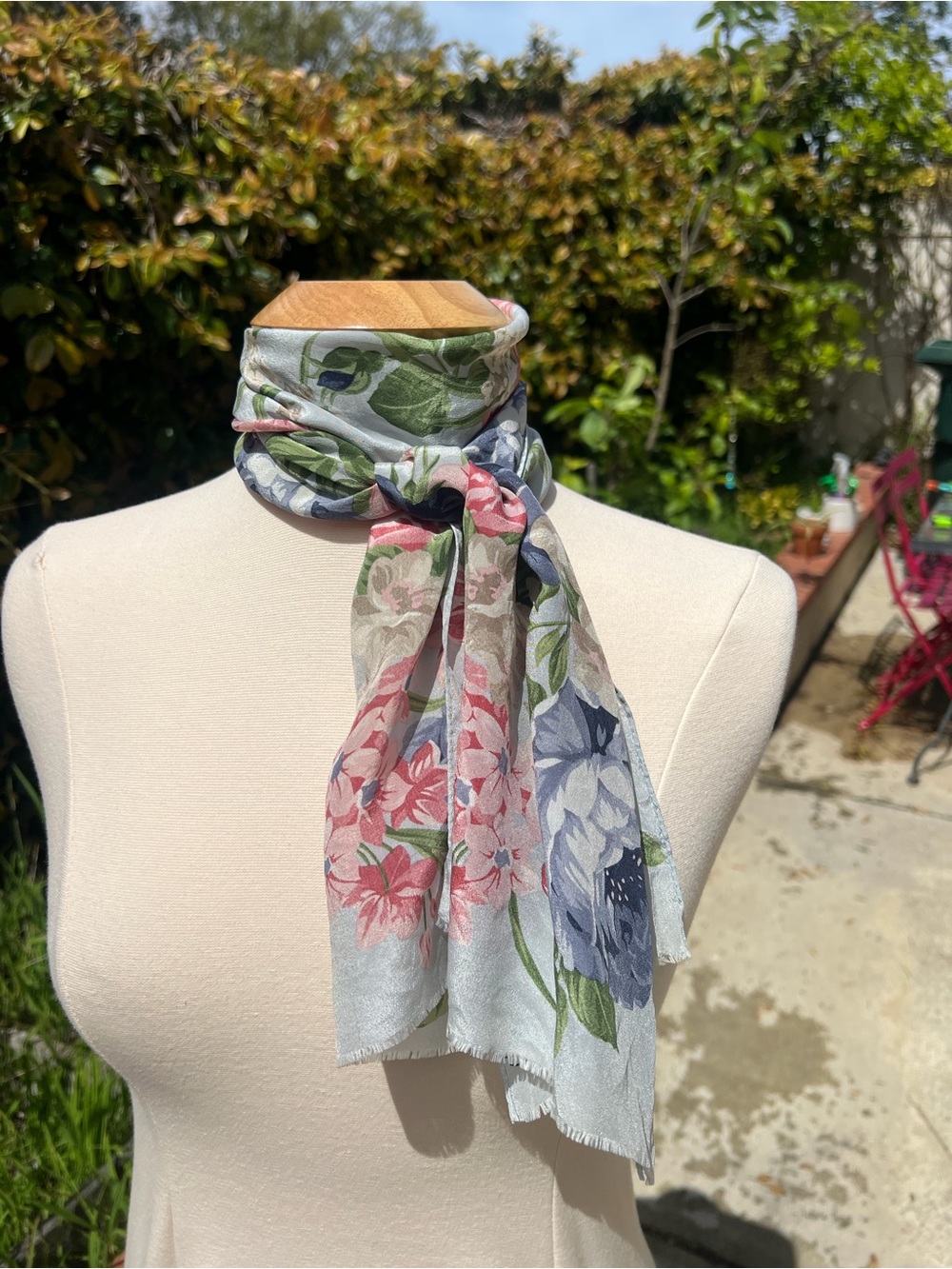 Oscar de la Renta Pink, Blue, Green Floral Silk Scarf